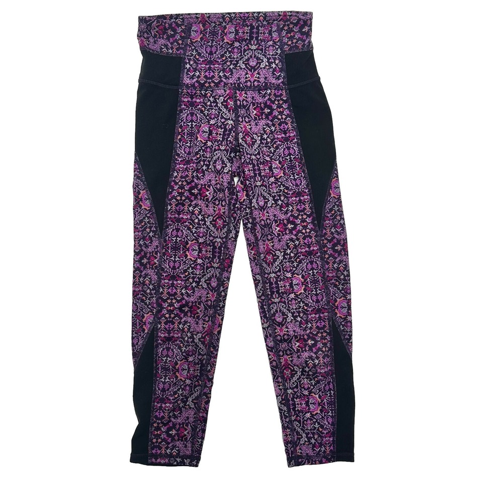 Athleta Sz XXS High Rise Tapestry Chaturanga Capri Leggings Purple Drama 2XSMALL